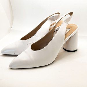 Topshop White Pointy-Toe Slingback Heels (8.5)